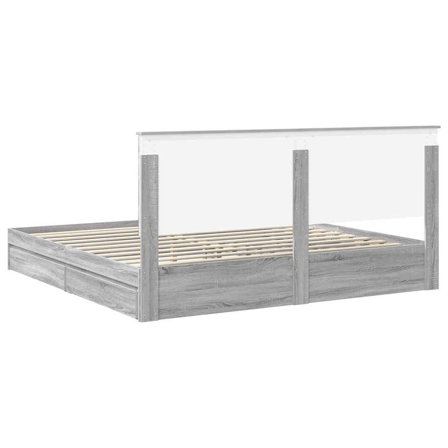 Opslag bed met lade Grijs Sonoma 200 x 200 cm Bewerkt hout