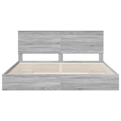 Opslag bed met lade Grijs Sonoma 200 x 200 cm Bewerkt hout