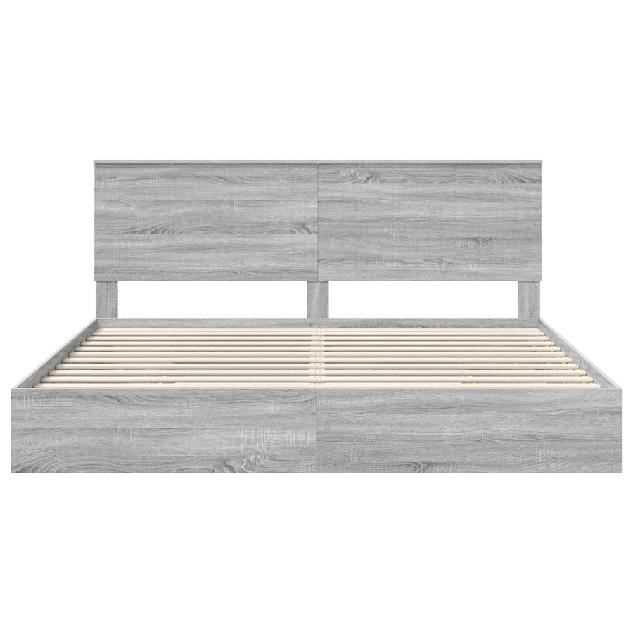 Opslag bed met lade Grijs Sonoma 200 x 200 cm Bewerkt hout