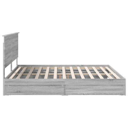 Opslag bed met lade Grijs Sonoma 200 x 200 cm Bewerkt hout