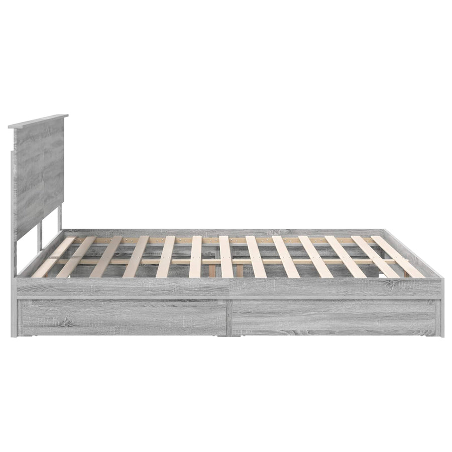 Opslag bed met lade Grijs Sonoma 200 x 200 cm Bewerkt hout