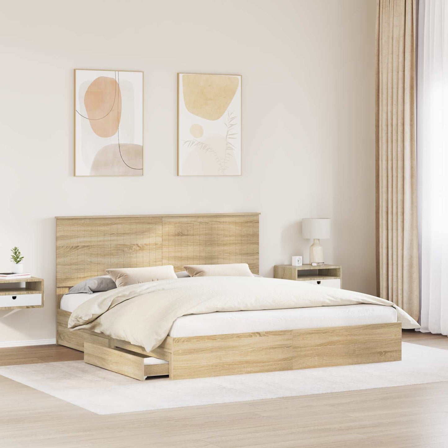 Opslag bed met lade Sonoma Eiken 180 x 200 cm Bewerkt hout