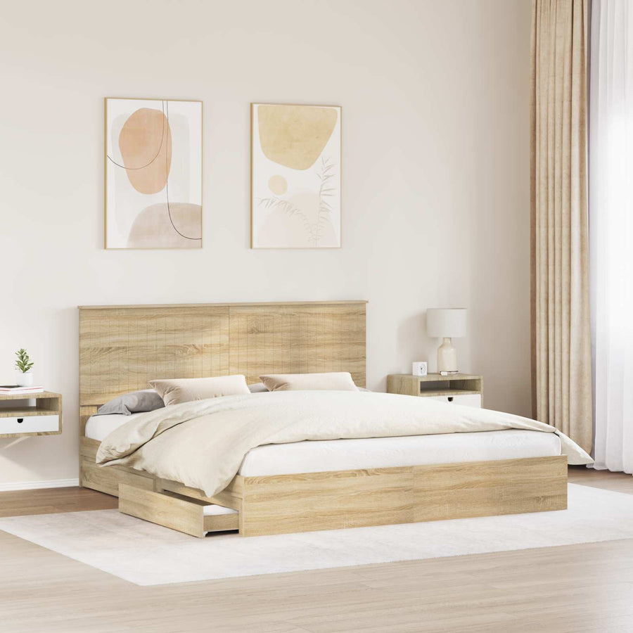 Opslag bed met lade Sonoma Eiken 180 x 200 cm Bewerkt hout