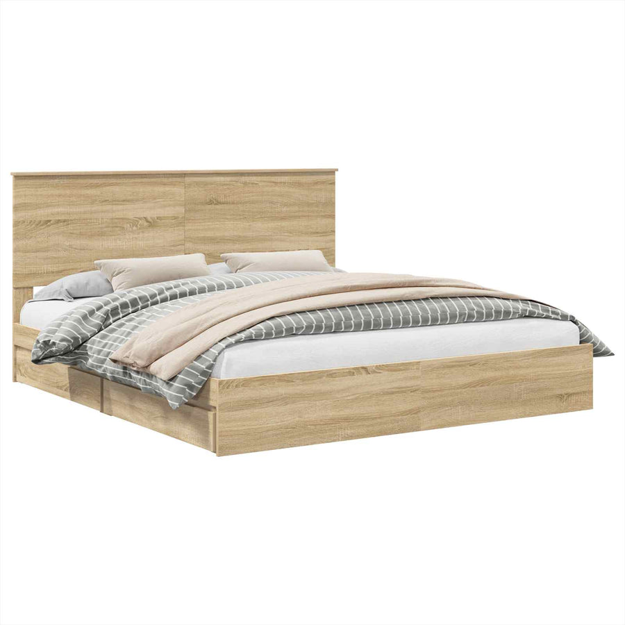Opslag bed met lade Sonoma Eiken 180 x 200 cm Bewerkt hout