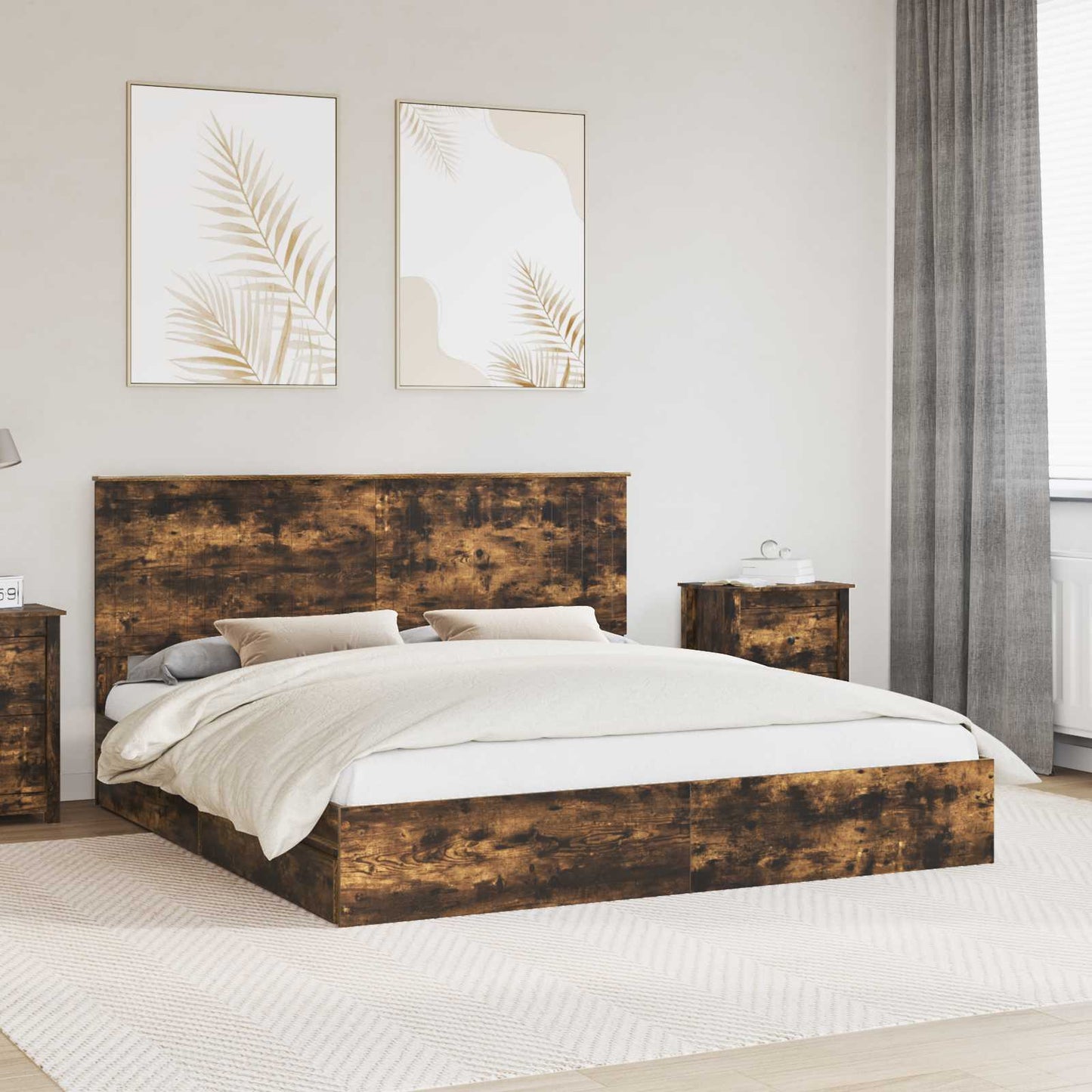 Opslag bed met lade Gerookt eiken 180 x 200 cm Bewerkt hout