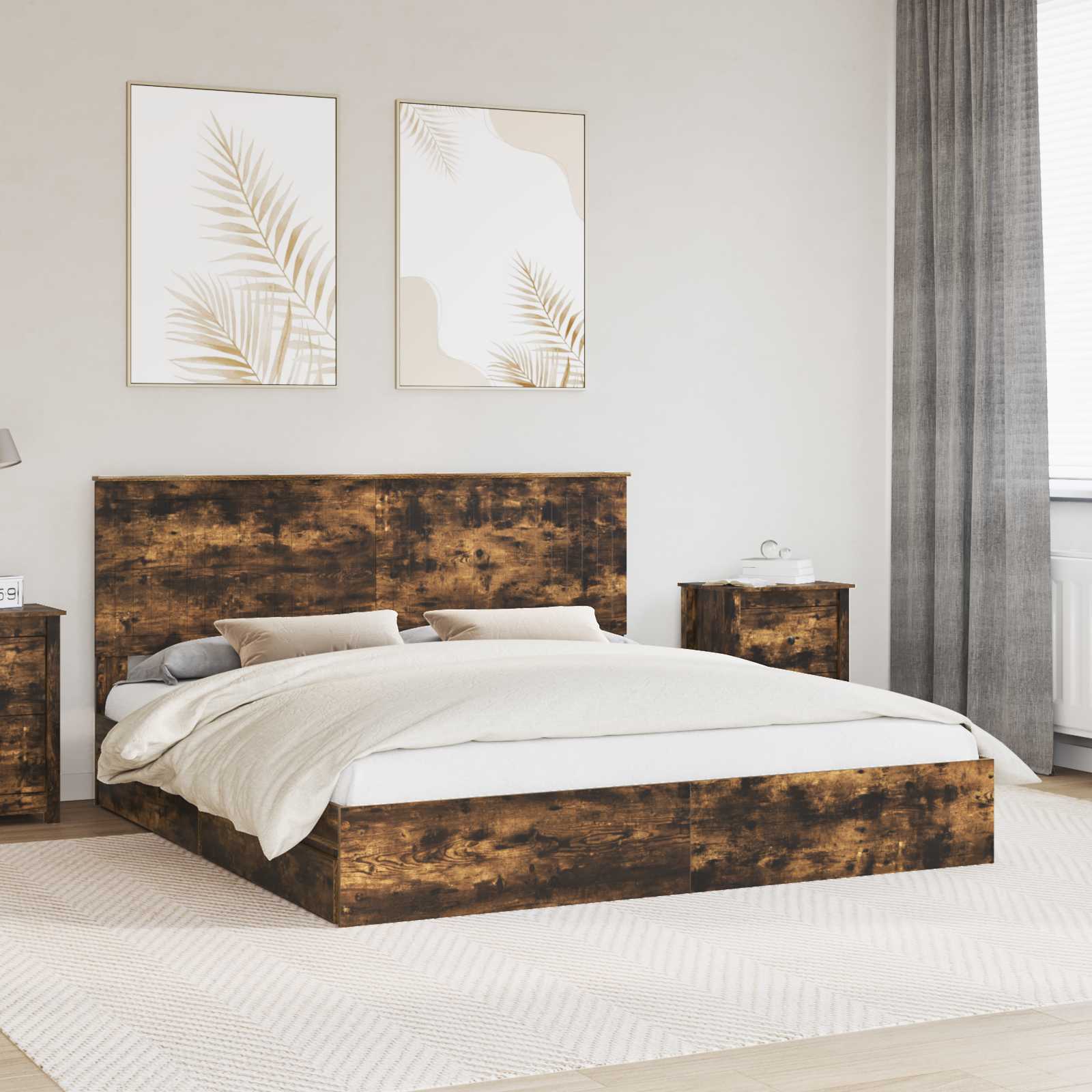 Opslag bed met lade Gerookt eiken 180 x 200 cm Bewerkt hout