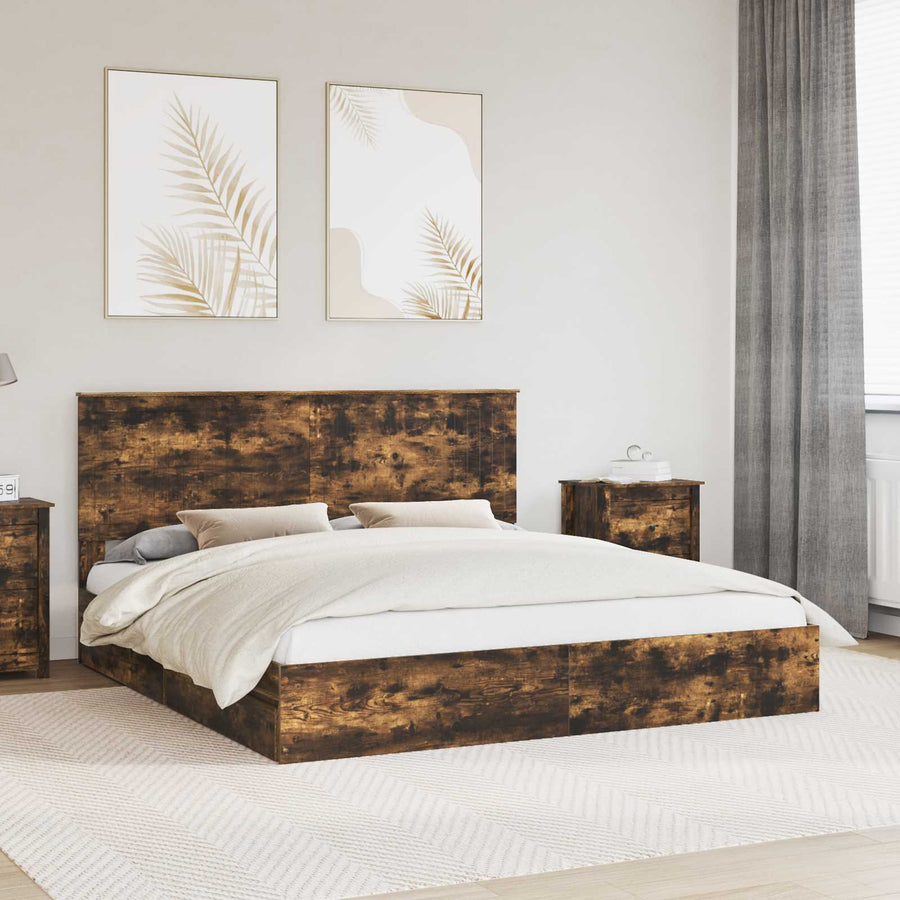 Opslag bed met lade Gerookt eiken 180 x 200 cm Bewerkt hout
