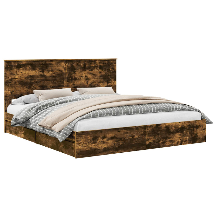 Opslag bed met lade Gerookt eiken 180 x 200 cm Bewerkt hout