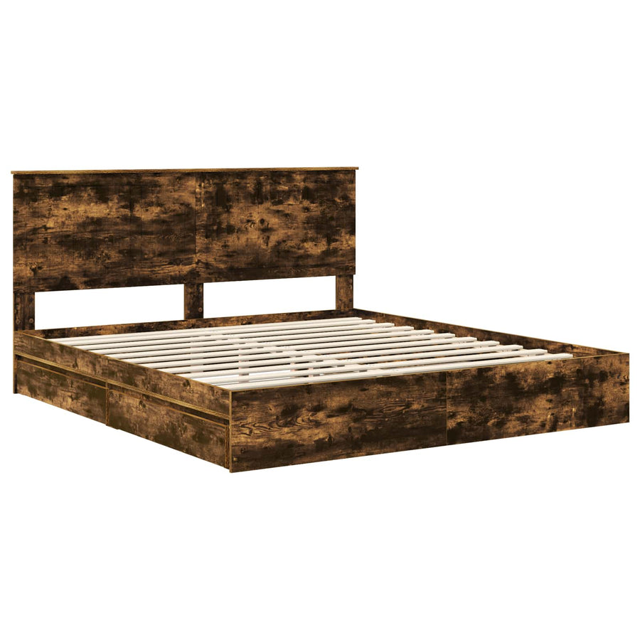 Opslag bed met lade Gerookt eiken 180 x 200 cm Bewerkt hout