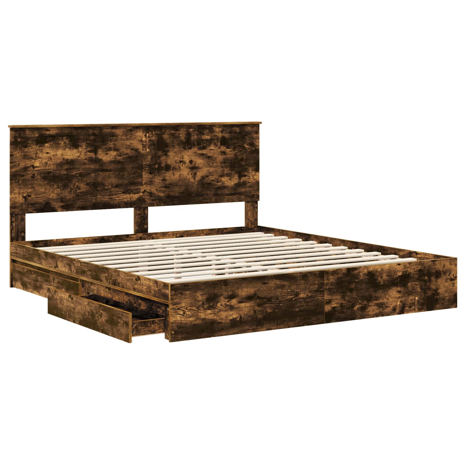 Opslag bed met lade Gerookt eiken 180 x 200 cm Bewerkt hout