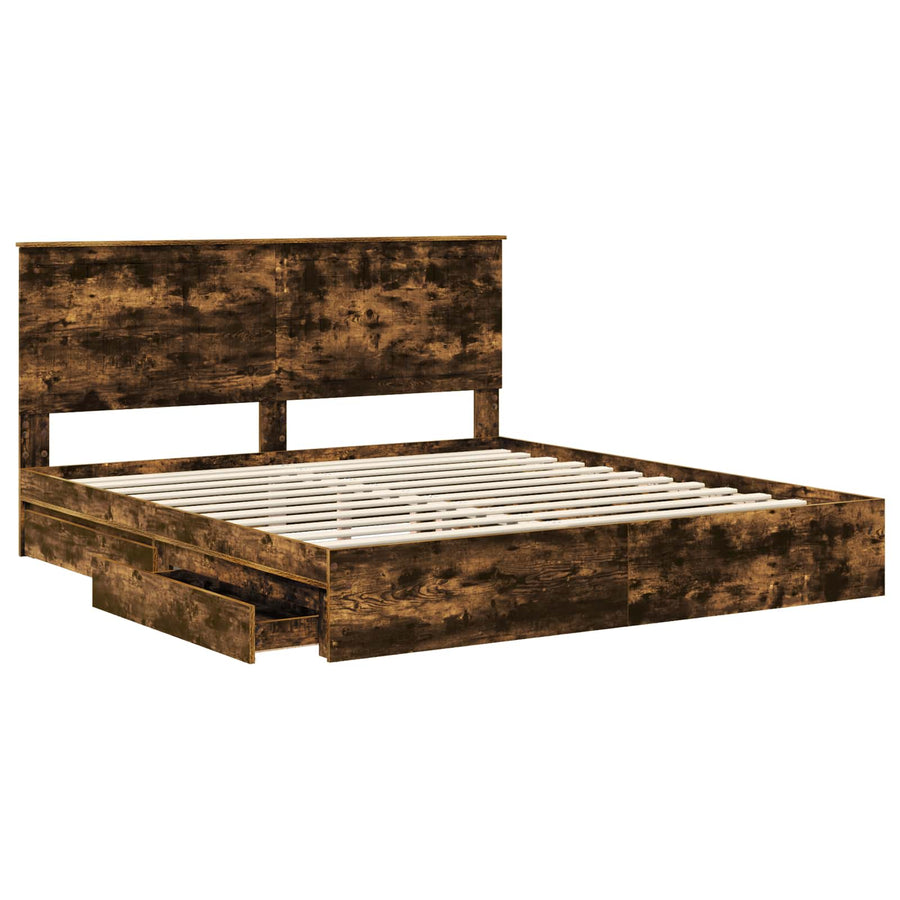 Opslag bed met lade Gerookt eiken 180 x 200 cm Bewerkt hout