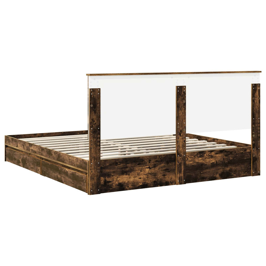 Opslag bed met lade Gerookt eiken 180 x 200 cm Bewerkt hout