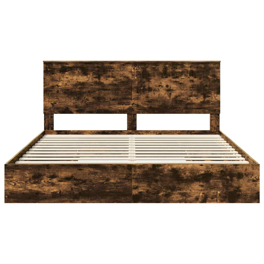 Opslag bed met lade Gerookt eiken 180 x 200 cm Bewerkt hout