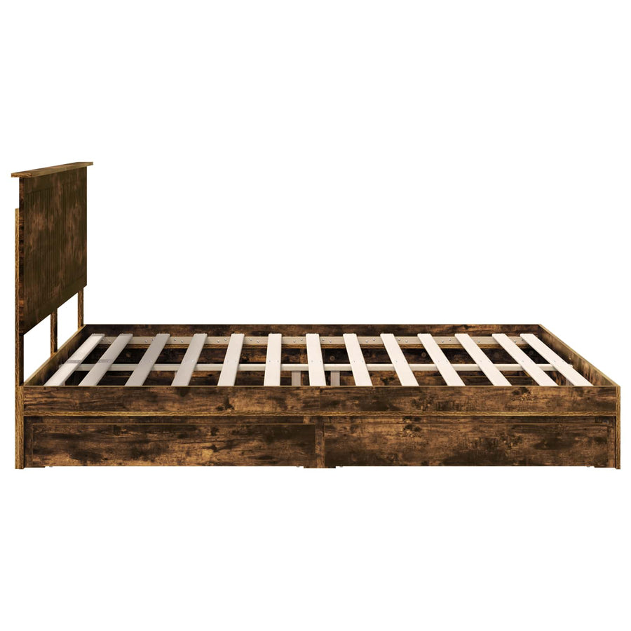 Opslag bed met lade Gerookt eiken 180 x 200 cm Bewerkt hout