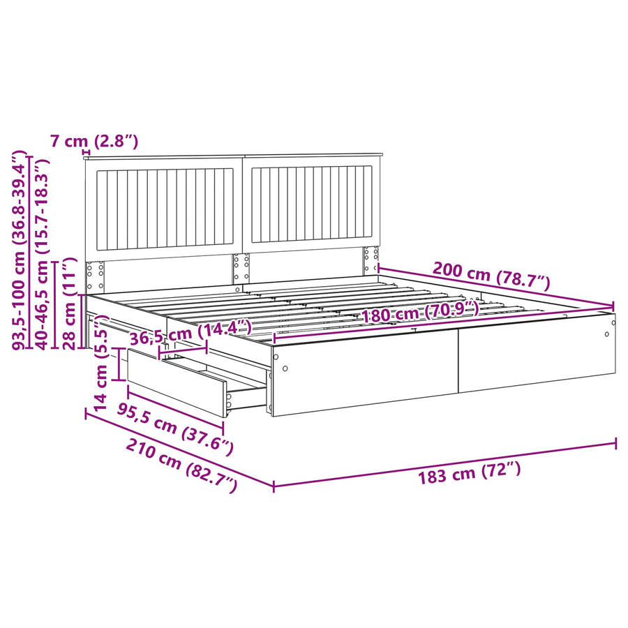 Opslag bed met lade Gerookt eiken 180 x 200 cm Bewerkt hout