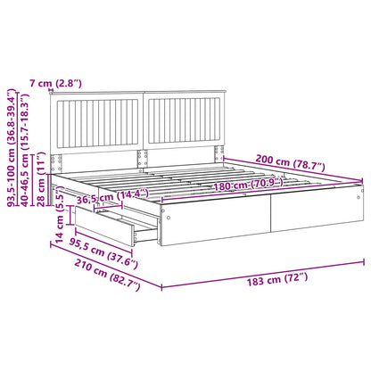 Opslag bed met lade Grijs Sonoma 180 x 200 cm Bewerkt hout