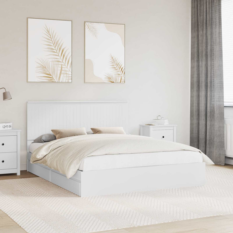 Opslag bed met hoofdeinde Wit 160 x 200 cm Bewerkt hout