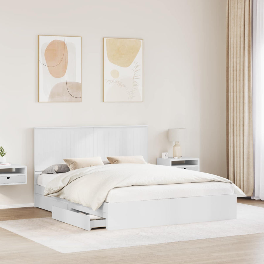 Opslag bed met hoofdeinde Wit 160 x 200 cm Bewerkt hout