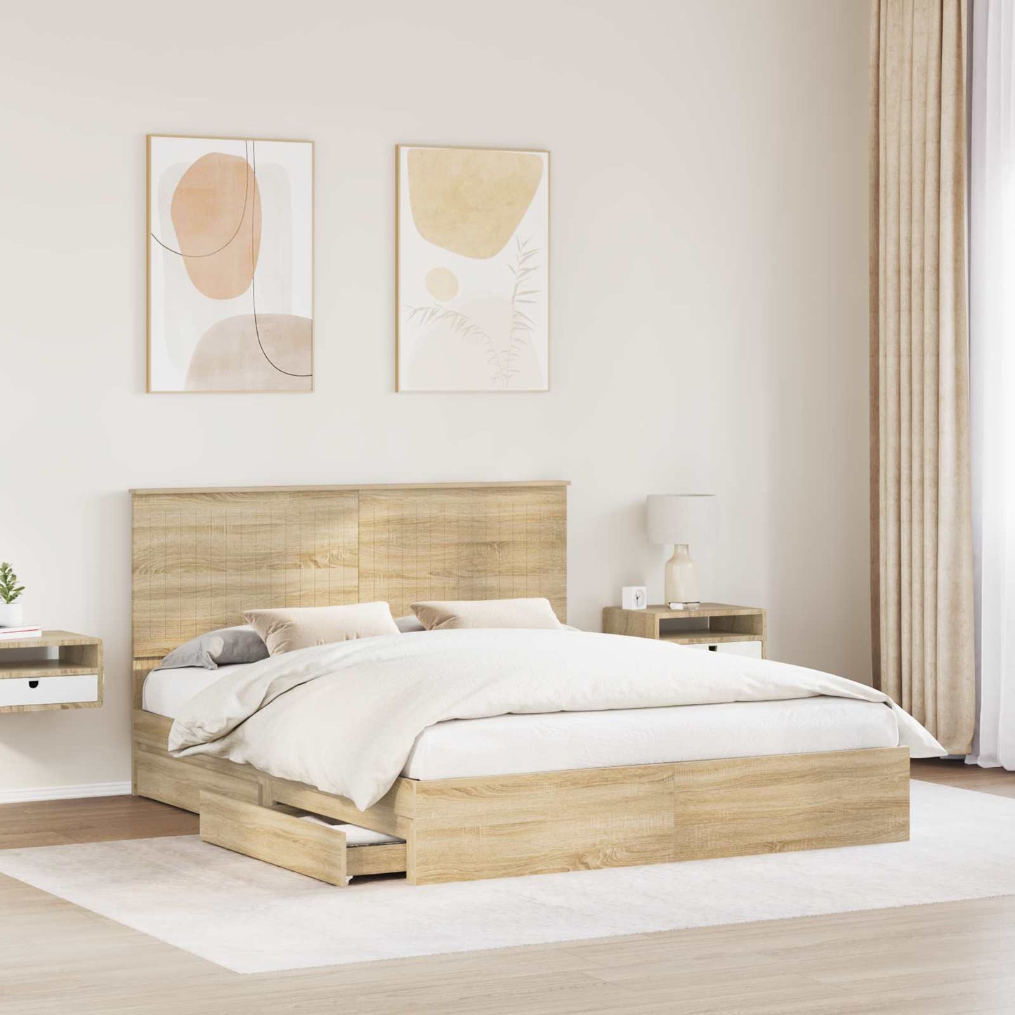 Opslag bed met lade Sonoma Eiken 160 x 200 cm Bewerkt hout