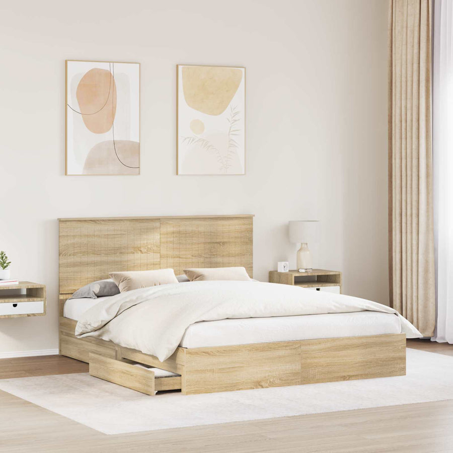 Opslag bed met lade Sonoma Eiken 160 x 200 cm Bewerkt hout