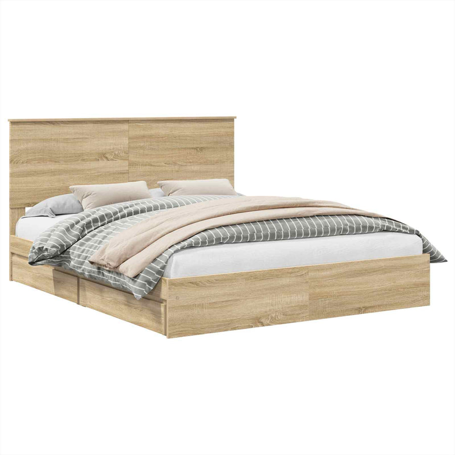 Opslag bed met lade Sonoma Eiken 160 x 200 cm Bewerkt hout