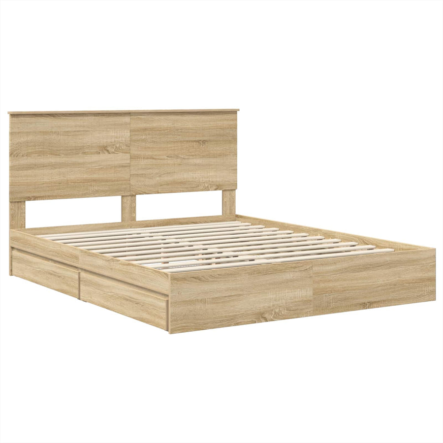 Opslag bed met lade Sonoma Eiken 160 x 200 cm Bewerkt hout