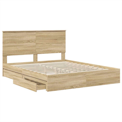 Opslag bed met lade Sonoma Eiken 160 x 200 cm Bewerkt hout