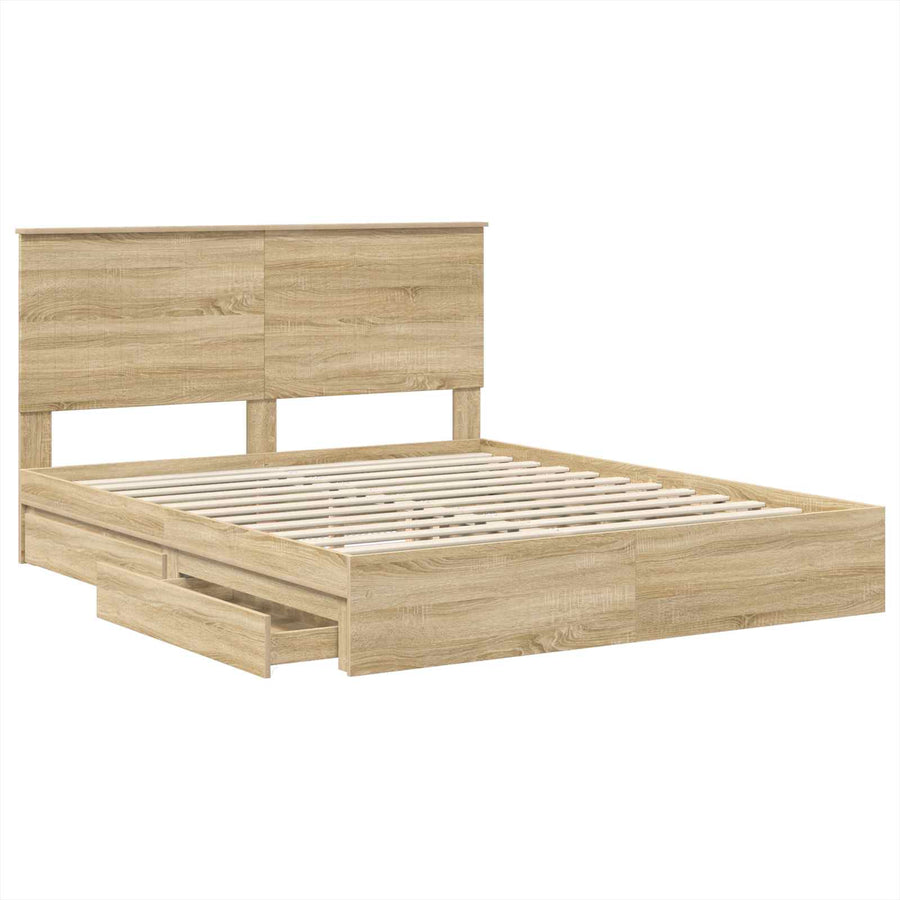 Opslag bed met lade Sonoma Eiken 160 x 200 cm Bewerkt hout