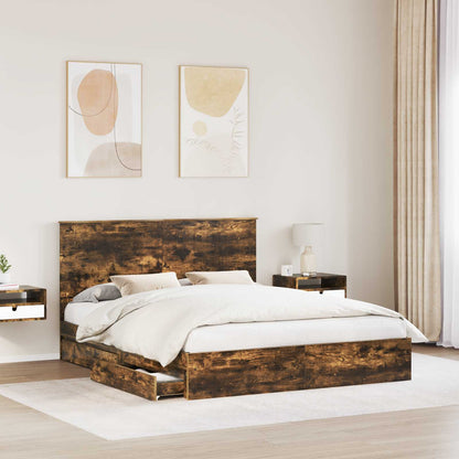 Opslag bed met lade Gerookt eiken 160 x 200 cm Bewerkt hout