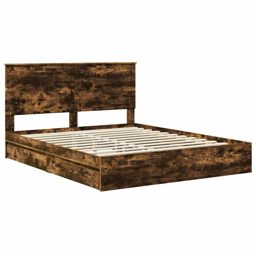 Opslag bed met lade Gerookt eiken 160 x 200 cm Bewerkt hout