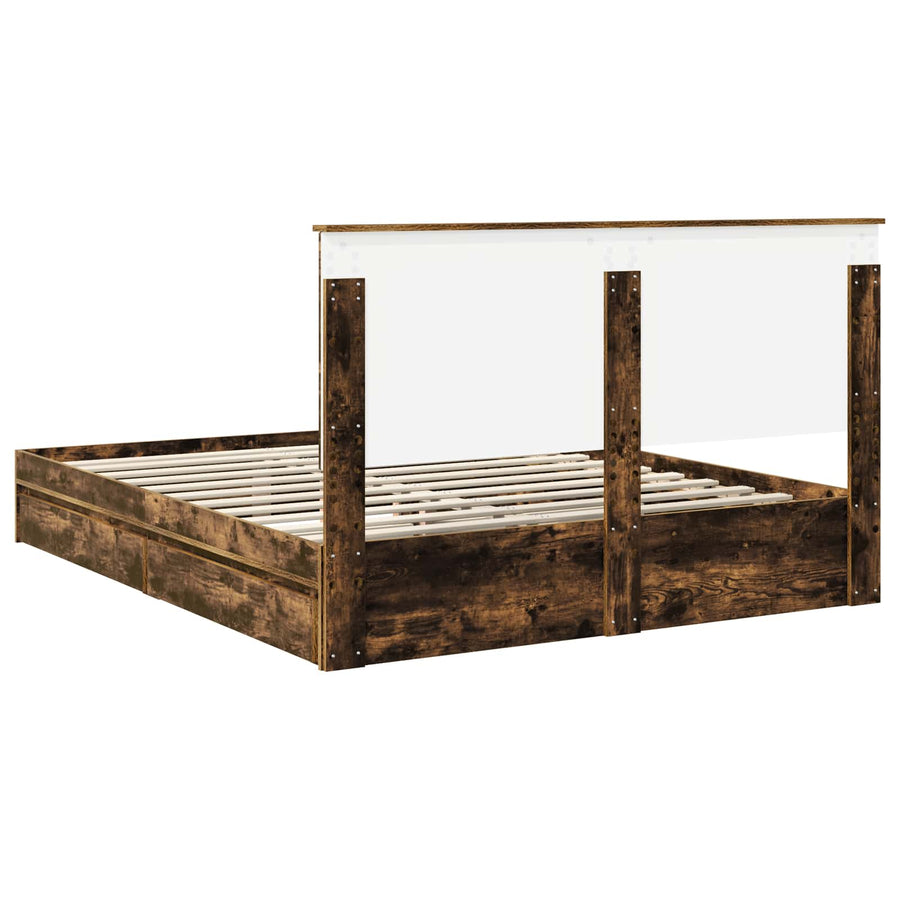 Opslag bed met lade Gerookt eiken 160 x 200 cm Bewerkt hout