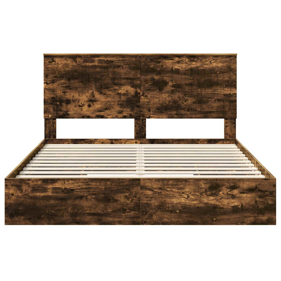 Opslag bed met lade Gerookt eiken 160 x 200 cm Bewerkt hout