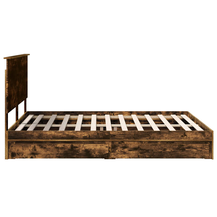 Opslag bed met lade Gerookt eiken 160 x 200 cm Bewerkt hout