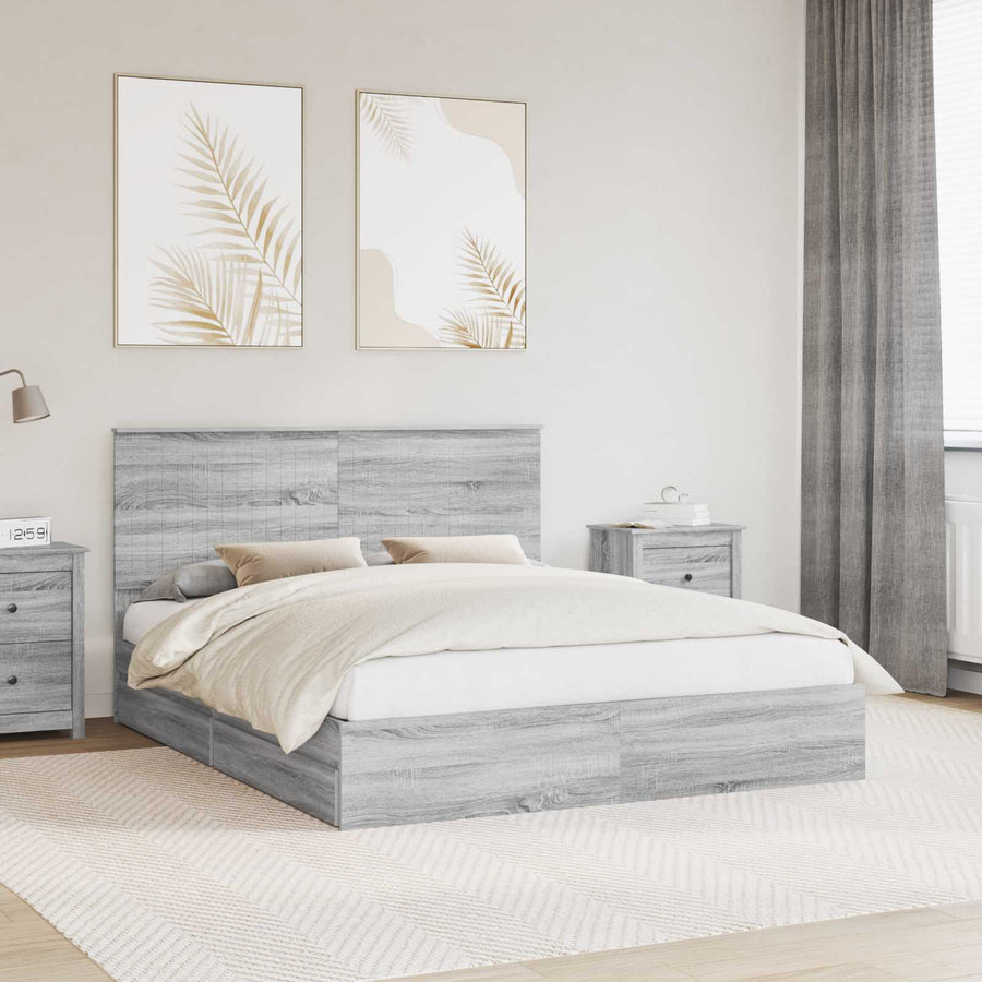 Opslag bed met lade Grijs Sonoma 160 x 200 cm Bewerkt hout