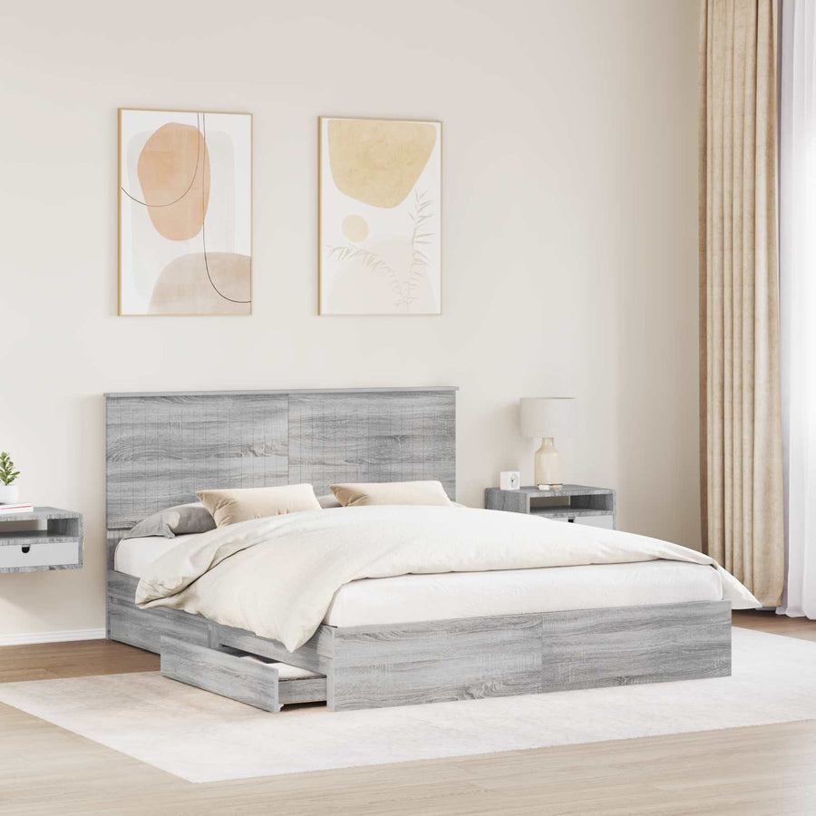 Opslag bed met lade Grijs Sonoma 160 x 200 cm Bewerkt hout