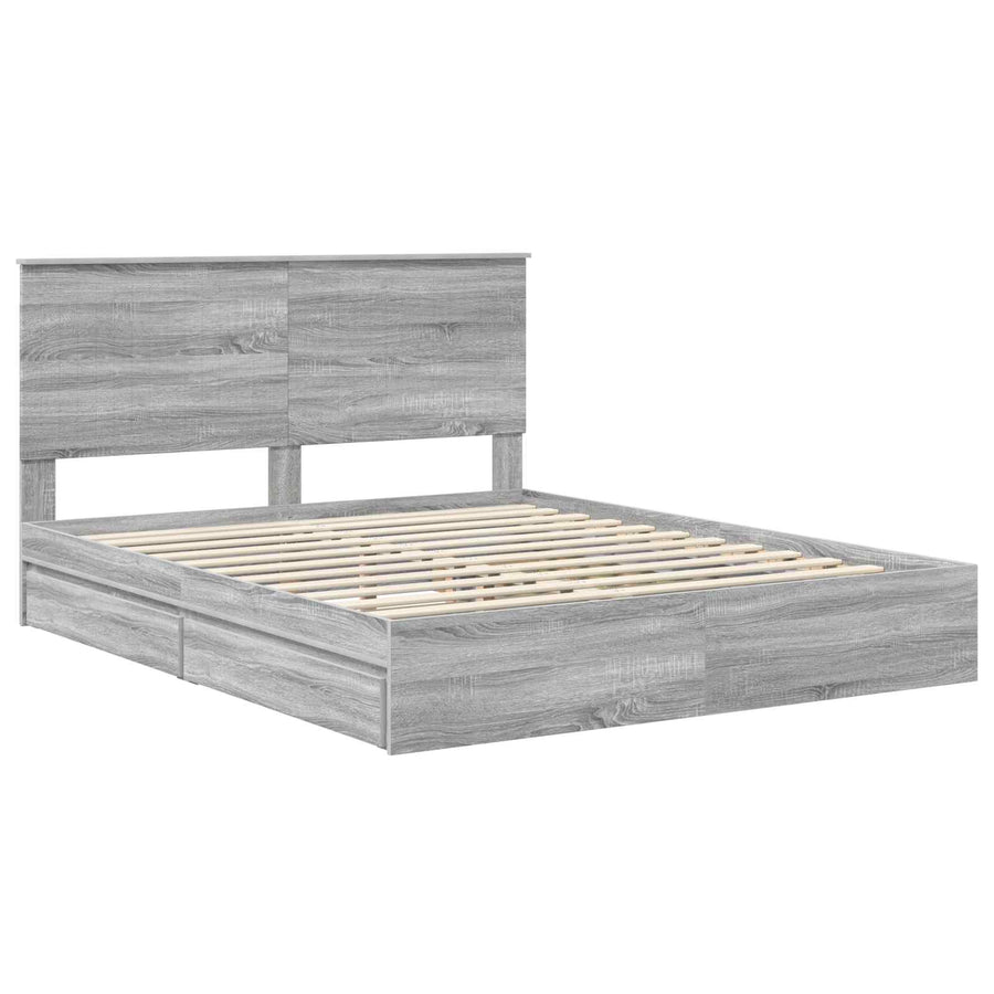 Opslag bed met lade Grijs Sonoma 160 x 200 cm Bewerkt hout