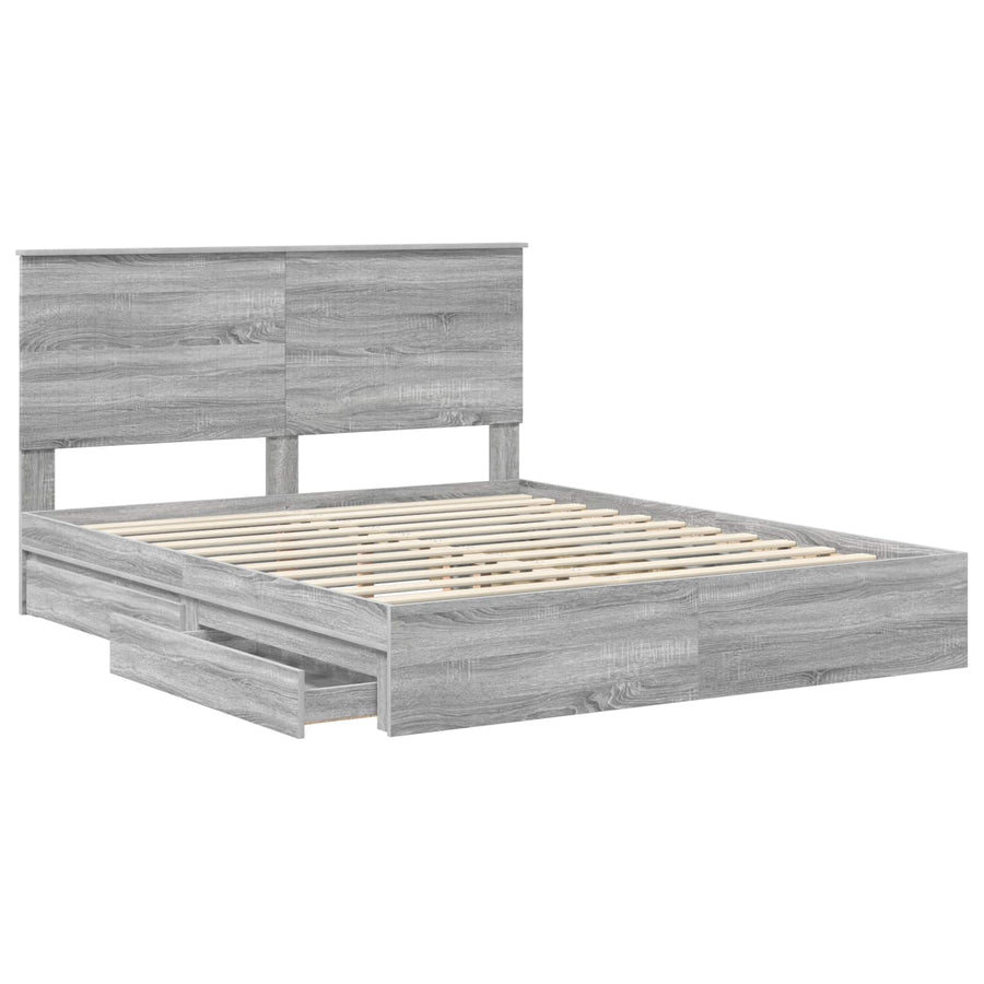 Opslag bed met lade Grijs Sonoma 160 x 200 cm Bewerkt hout