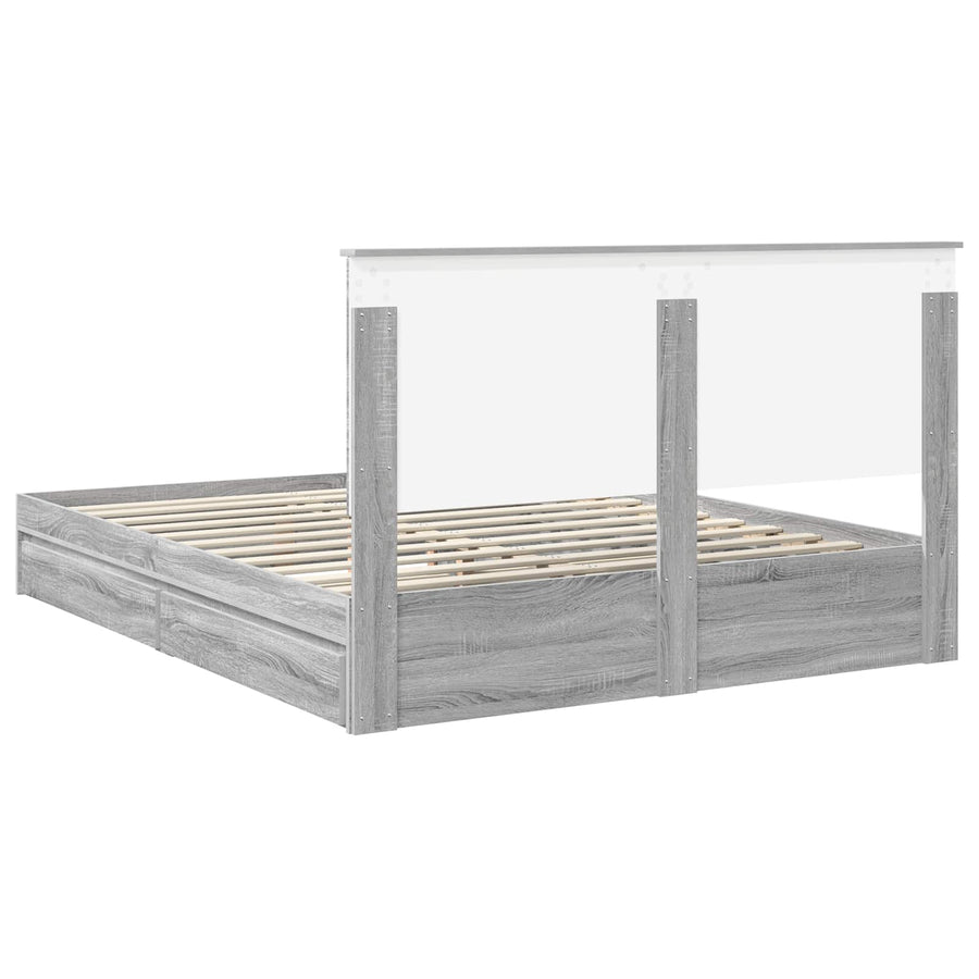 Opslag bed met lade Grijs Sonoma 160 x 200 cm Bewerkt hout