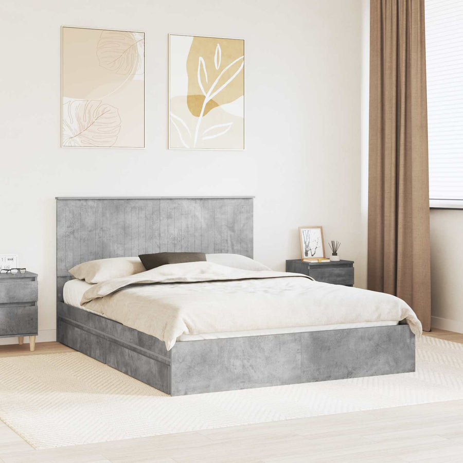 Opslag bed met hoofdeinde Beton Grijs 150 x 200 cm Bewerkt hout