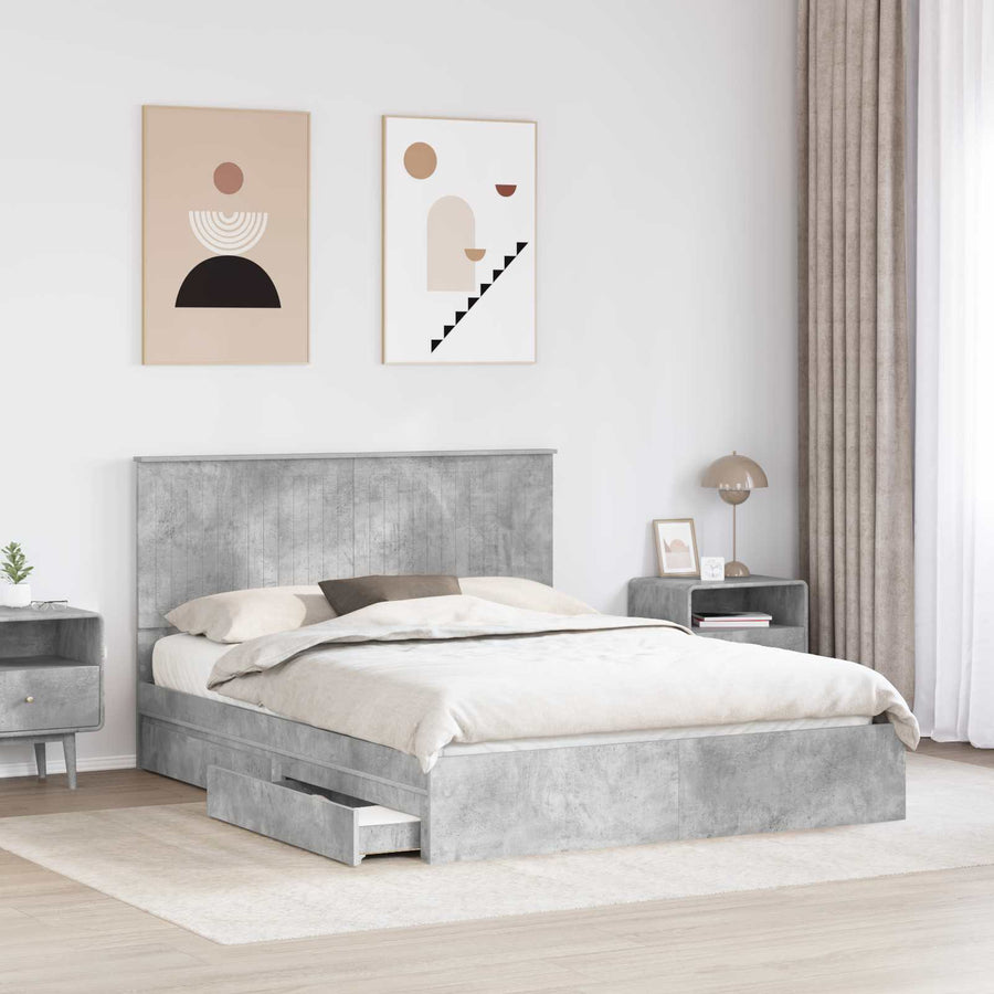 Opslag bed met hoofdeinde Beton Grijs 150 x 200 cm Bewerkt hout