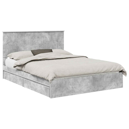 Opslag bed met hoofdeinde Beton Grijs 150 x 200 cm Bewerkt hout