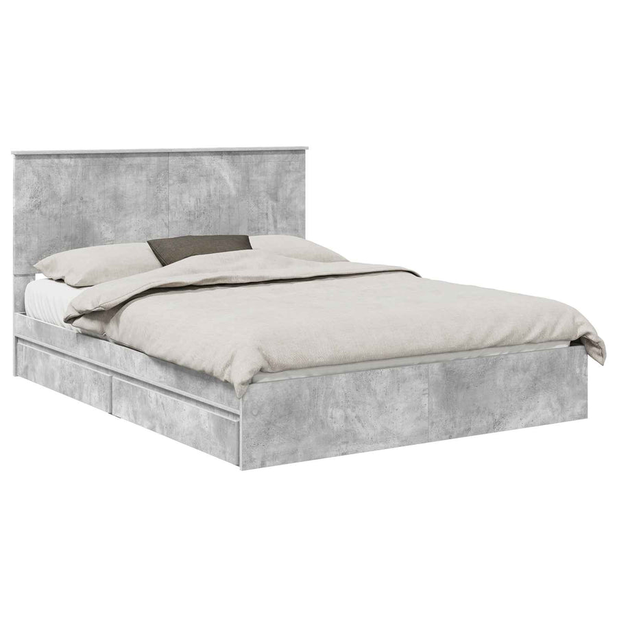 Opslag bed met hoofdeinde Beton Grijs 150 x 200 cm Bewerkt hout