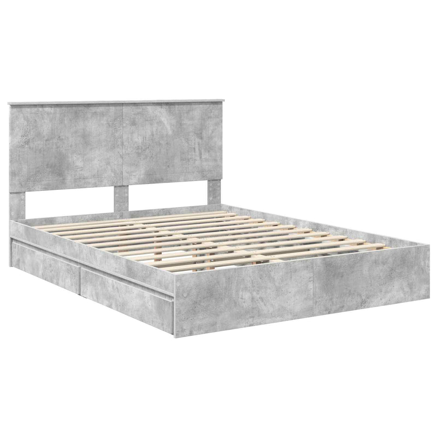 Opslag bed met hoofdeinde Beton Grijs 150 x 200 cm Bewerkt hout