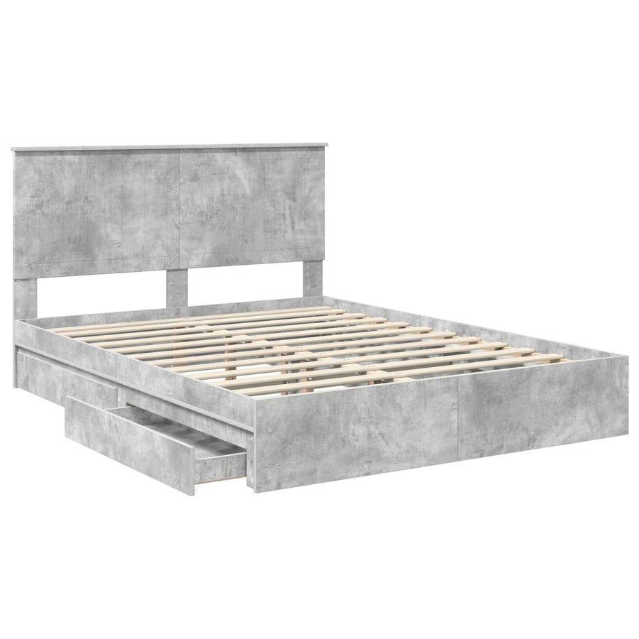 Opslag bed met hoofdeinde Beton Grijs 150 x 200 cm Bewerkt hout