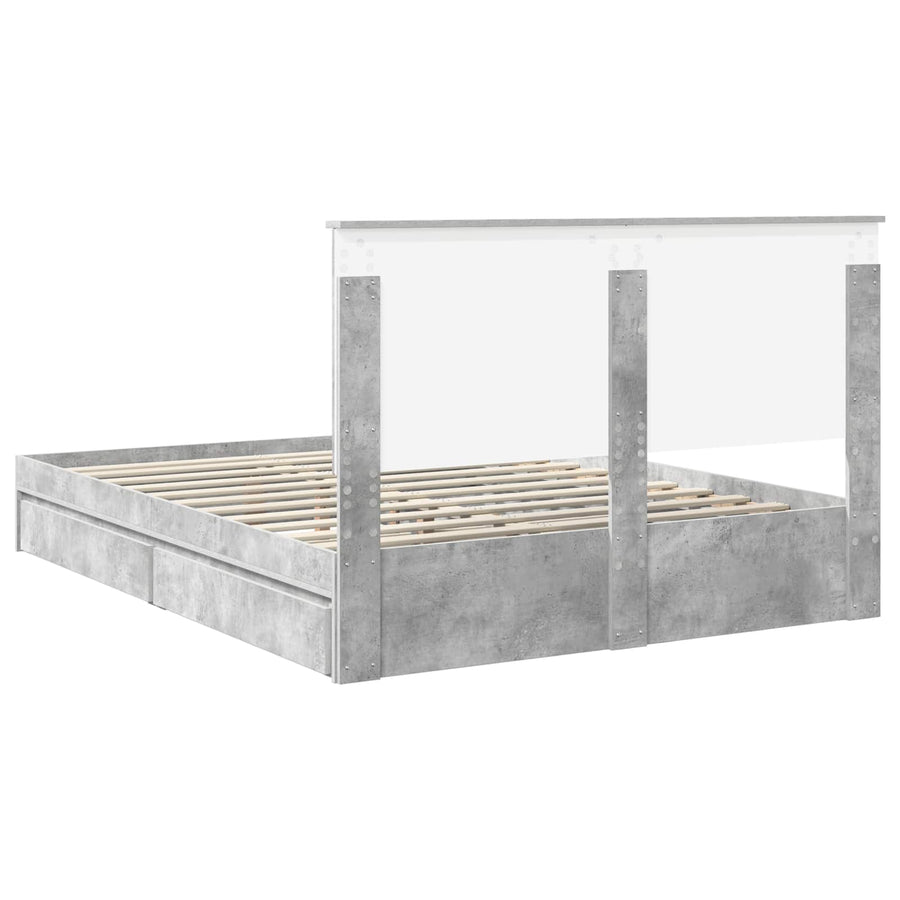 Opslag bed met hoofdeinde Beton Grijs 150 x 200 cm Bewerkt hout