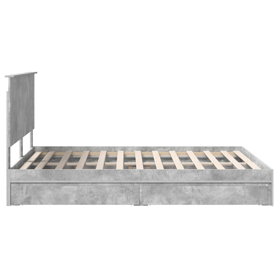Opslag bed met hoofdeinde Beton Grijs 150 x 200 cm Bewerkt hout