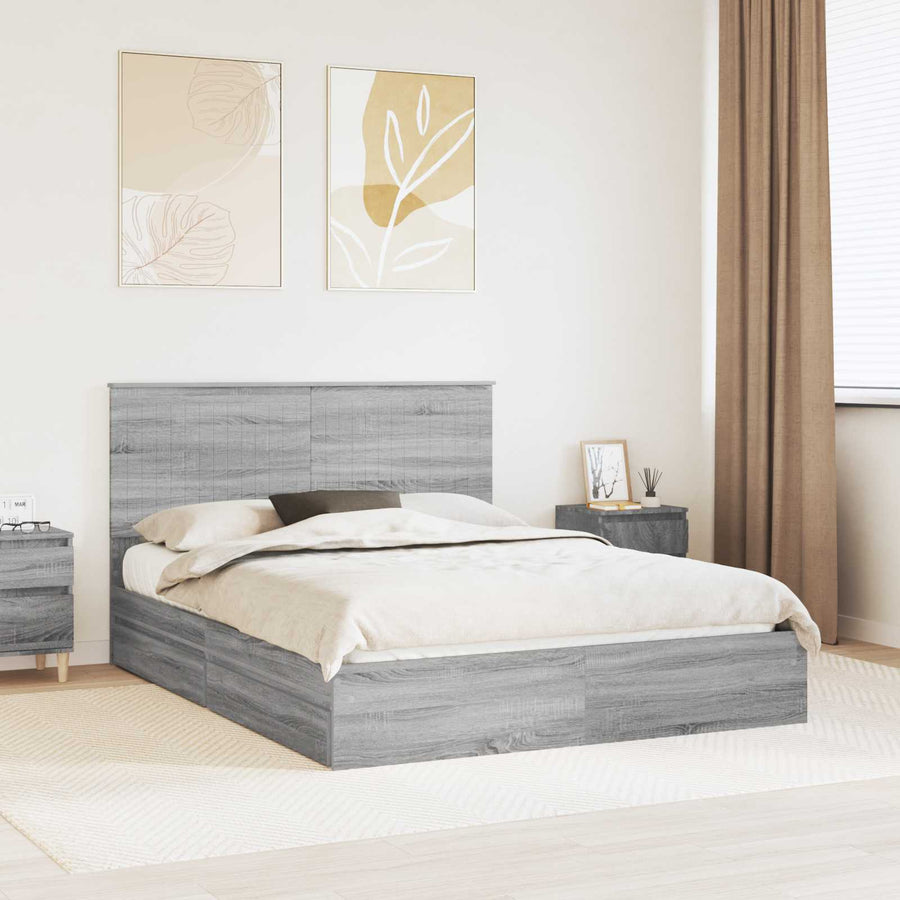 Opslag bed met lade Grijs Sonoma 150 x 200 cm Bewerkt hout