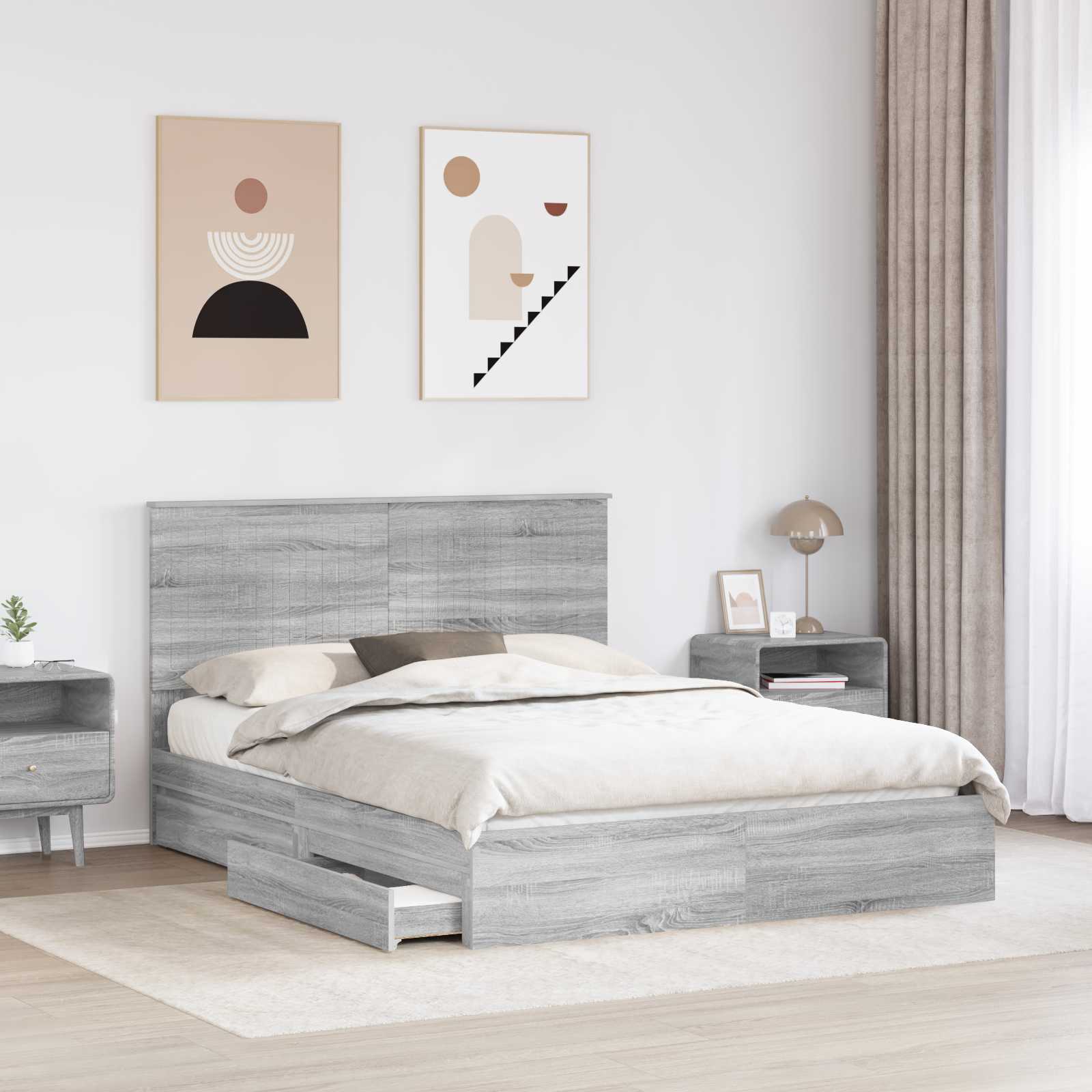 Opslag bed met lade Grijs Sonoma 150 x 200 cm Bewerkt hout