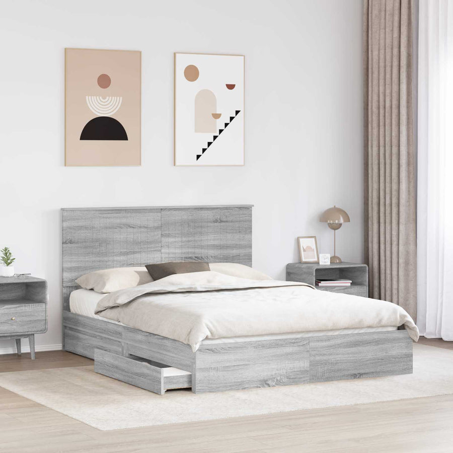 Opslag bed met lade Grijs Sonoma 150 x 200 cm Bewerkt hout