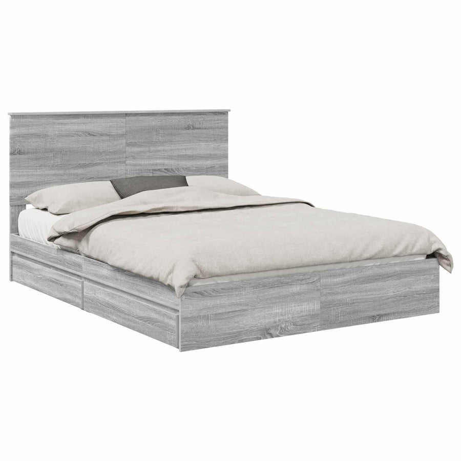 Opslag bed met lade Grijs Sonoma 150 x 200 cm Bewerkt hout
